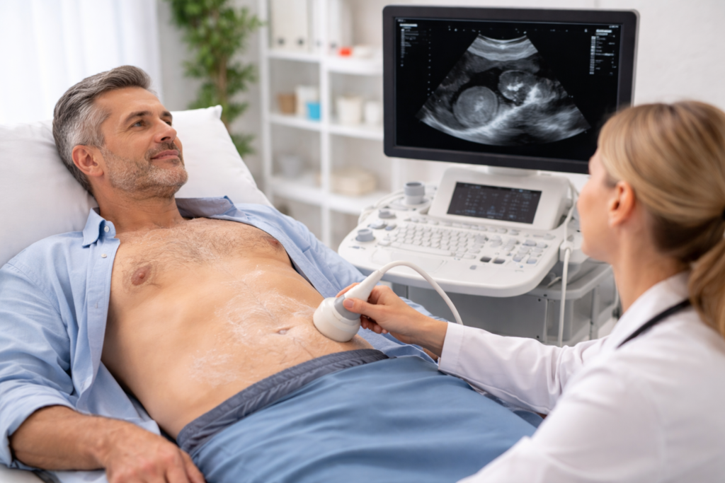 abdominal ultrasound in a medical office